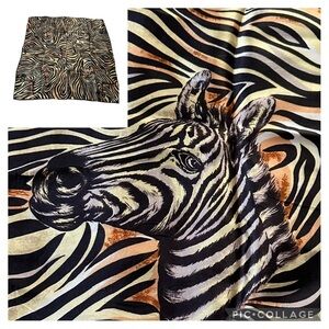 Vintage Zebra Print Scarf Black & Rust Safari 28” Square